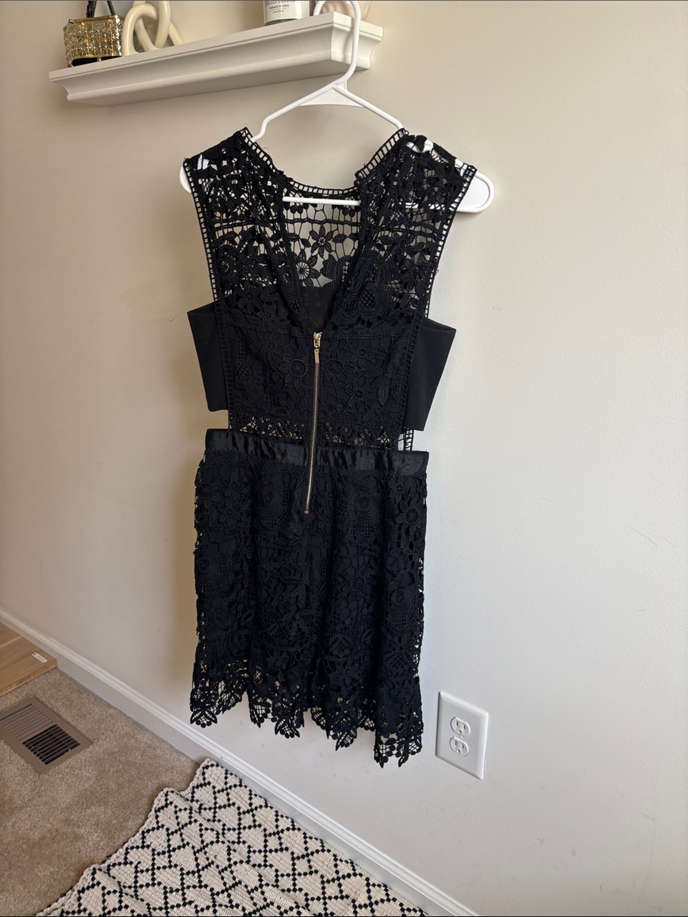 Romeo & Juliet Couture Black Lace Mini Dress with Gold Zip